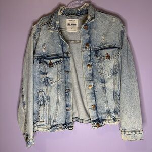 Garage Distressed Denim Jacket Boyfriend Fit Grunge Bikercore